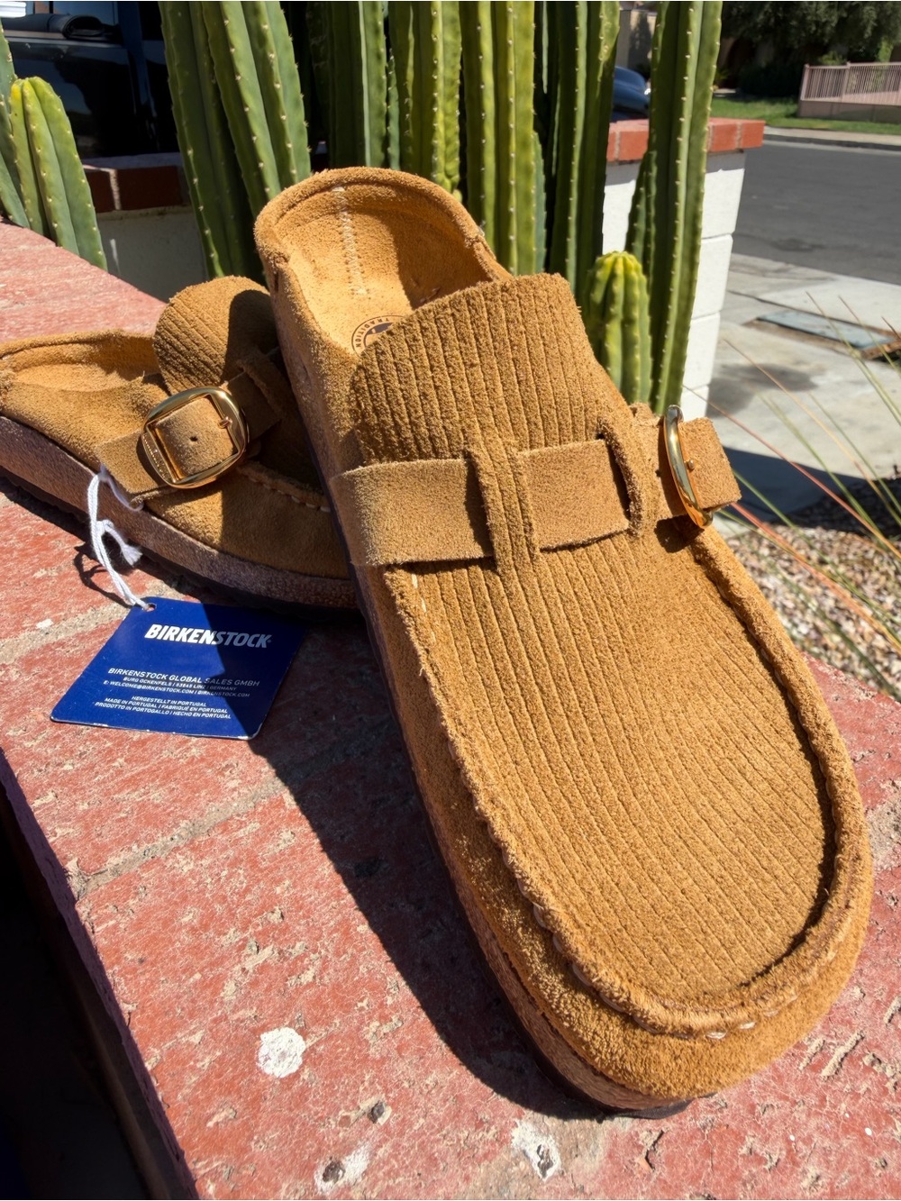 Birkenstock Buckley Suede Slip-On clog with Gold Buckle in wheat NWT 39 - Picture 12 of 14